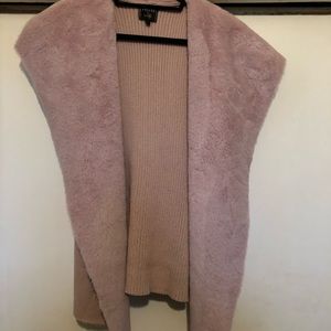Millennial pink faux fur, suede, and knit vest